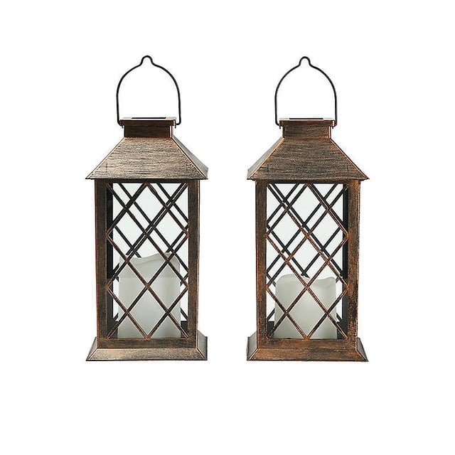 Paquete de 2 faroles solares colgantes para jardín, luces exteriores, vela parpadeante sin llama, lámpara Led impermeable para mesa, Patio, césped