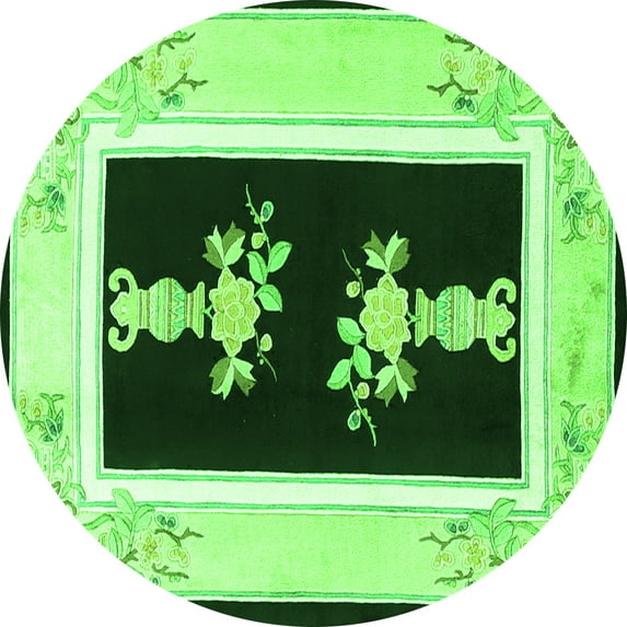 Ahgly Company Indoor Round Oriental Green Asian Inspired Area Rugs, 3' Round