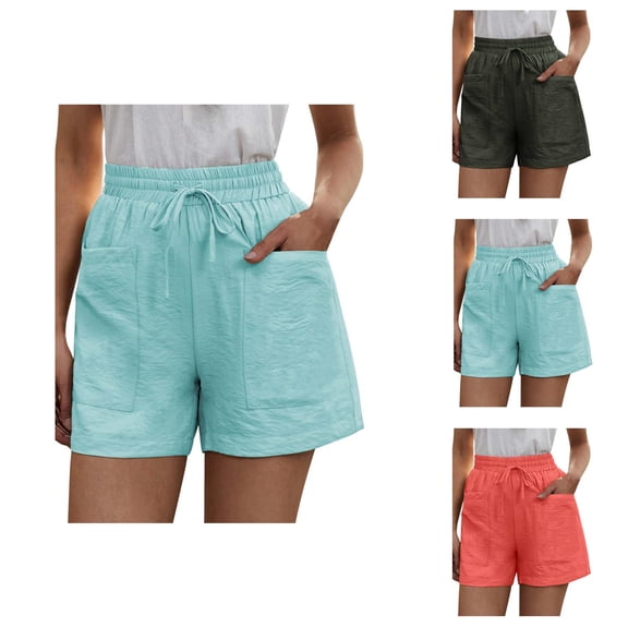 Shorts for Women 2026 Summer Elastic High Waist Drawstring Wide Straight Leg Relaxed Fit Casual Shorts with Deep Pockets