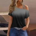 thumbnail image 2 of ABATAB Off One Shoulder Tops for Women Summer Short Sleeve Gradient T-Shirts Dressy Casual Lightweight Trendy Shirt Blouses, 2 of 5