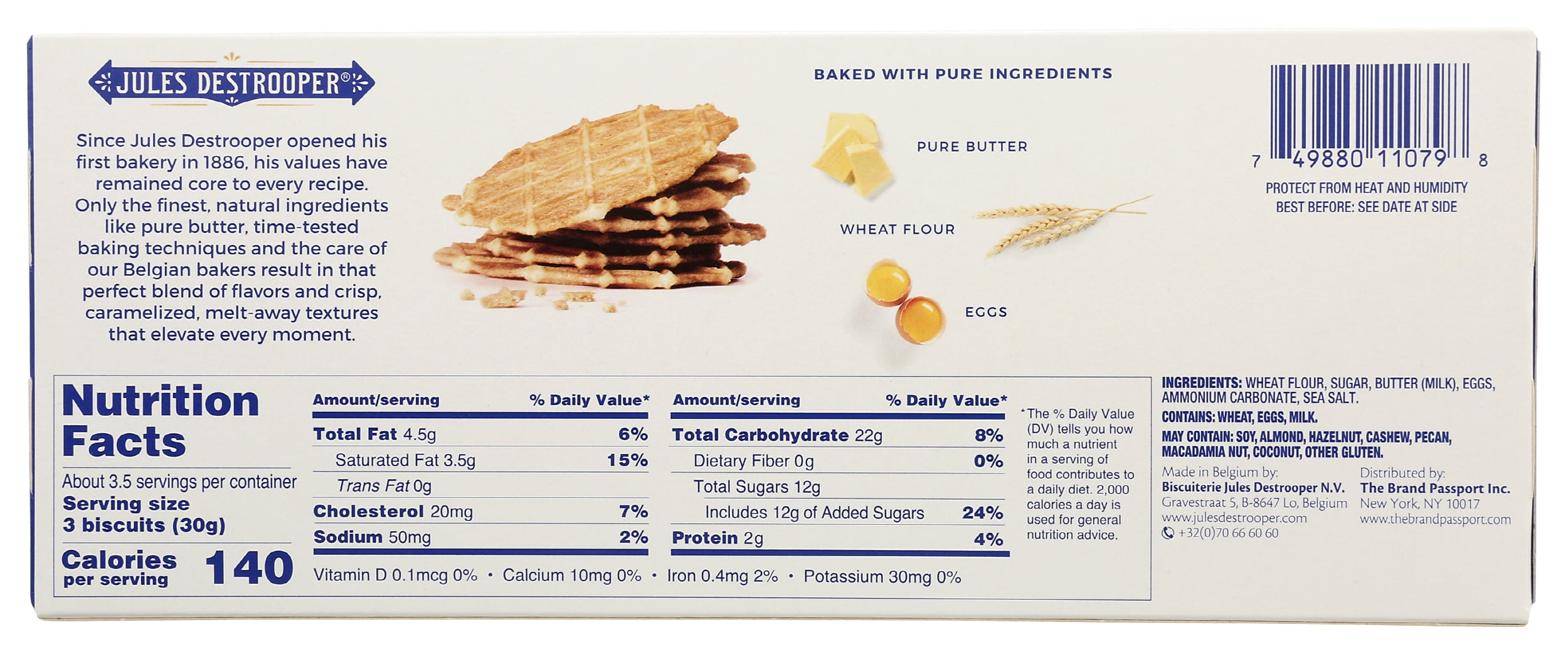 Pack of 12, Jules Destrooper Butter Crisps, 3.5 oz