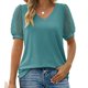thumbnail image 2 of Camisas de manga corta con cuello en V para mujer, moda de verano, Color puro, blusa informal holgada de manga corta para mujer, verde XL, 2 of 6