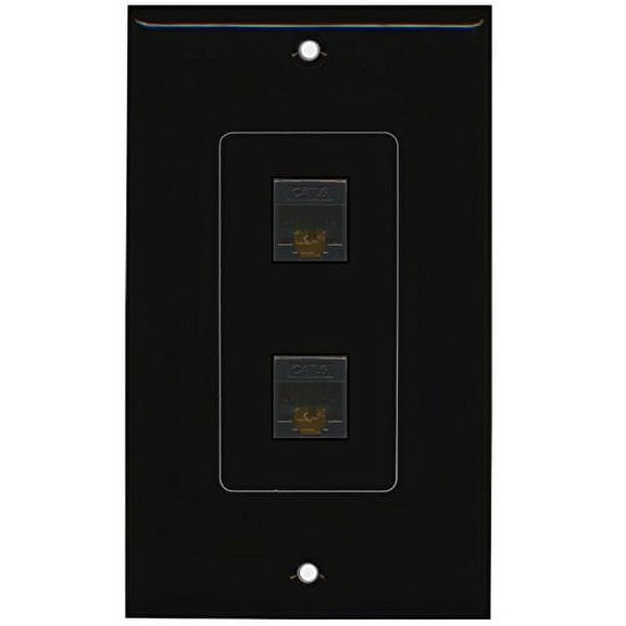 RiteAV (1 Gang Decorative 2 Cat6 Black Wall Plate Black