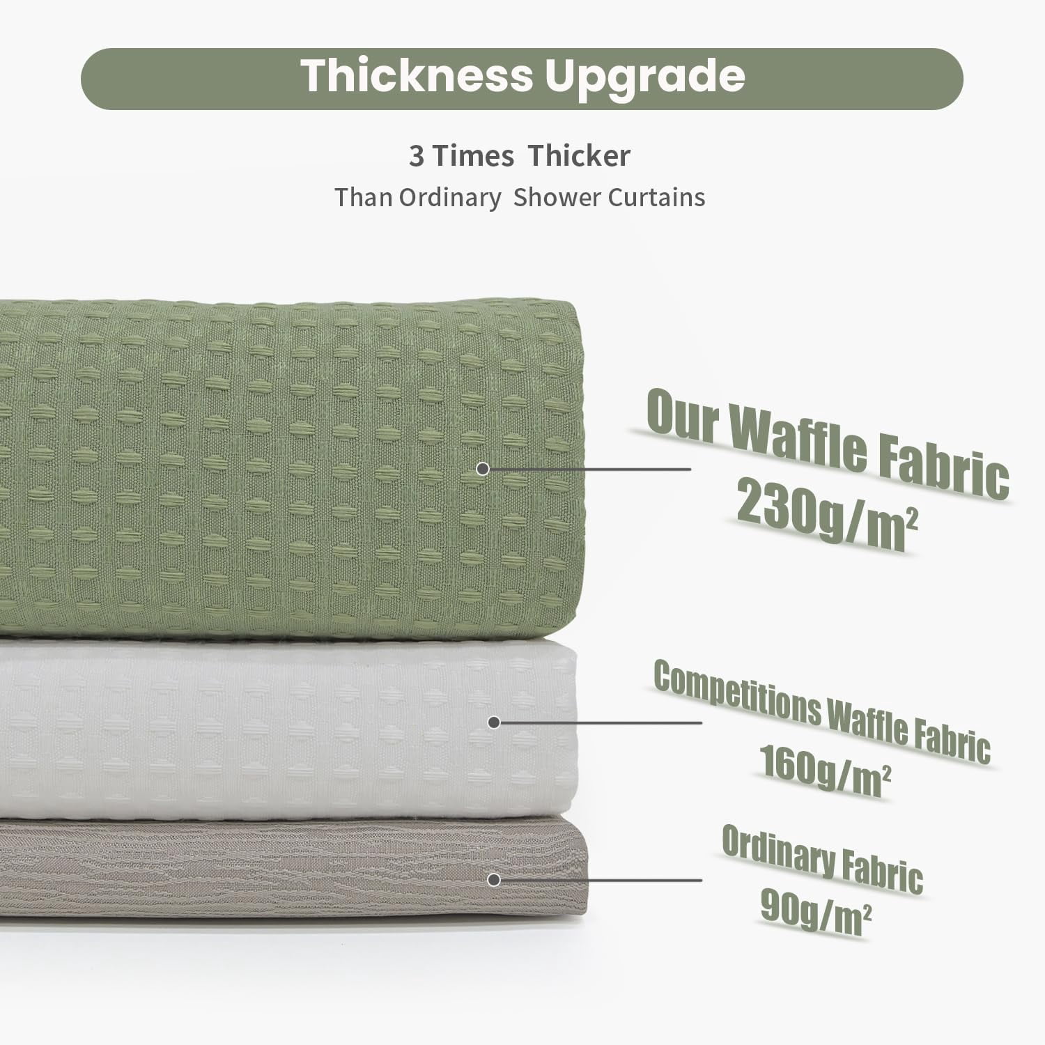 Shower Curtain sage green curtains bathroom curtain Waffle Textured Heavy Duty Thick Fabric Shower Curtains for Bathroom, Luxury Weighted Polyester Cloth Bath Curtain ,72Wx72H,Green