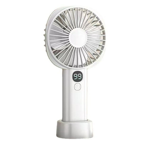 Ventilador portátil de mano USB recargable con batería de 5 velocidades Mini ventilador de mano silencioso con pantalla de alimentación blanco