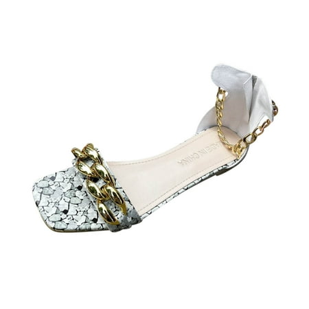 

Jsezml Womens Flat Sandals Open Toe Fashion Slides Sandals Dressy Summer Casual Slippers Ankle Chains Strap Beach Sandals