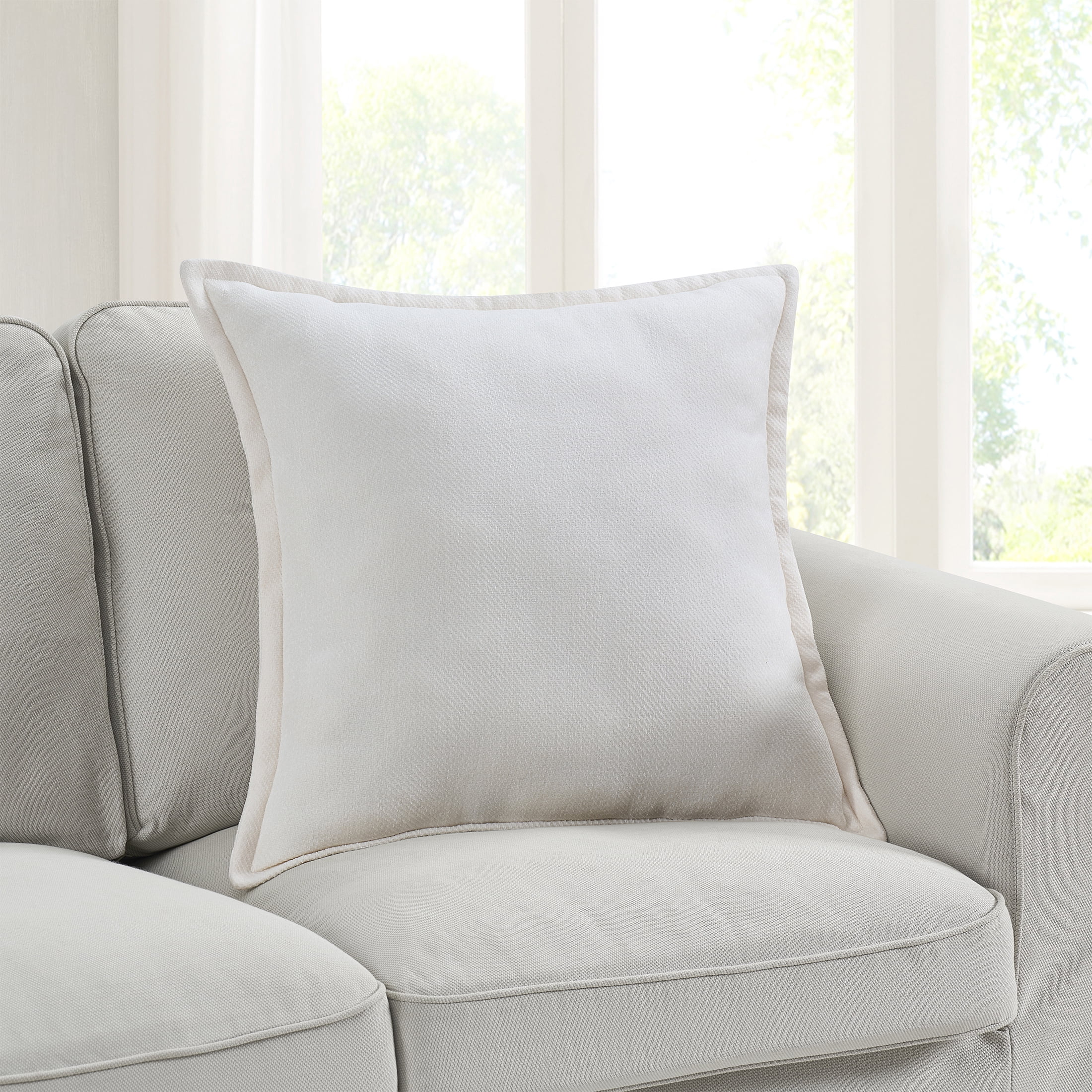 Mainstays Chenille Decorative Pillow with Flange, Vanilla Dream, 22 in x 22 in