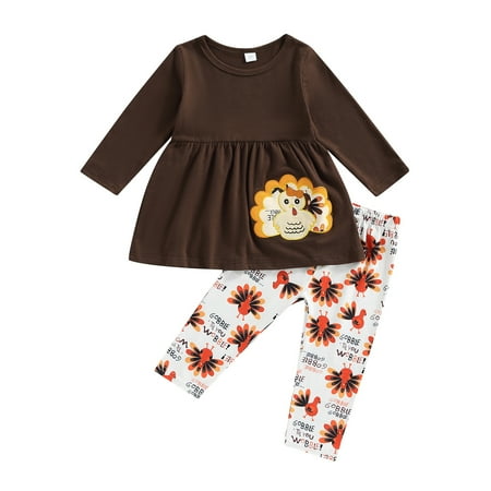 

Kids Baby Girls Turkey Outfits Clothes Dress Long Sleeve Tops Shirt+Pants+Headband Thanksgiving Day