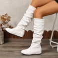 thumbnail image 4 of Womens Slouch Knee High Boots Casual Leather Winter Fall No Heel Over The Knee Tall Dress Boots for Ladies, 4 of 8