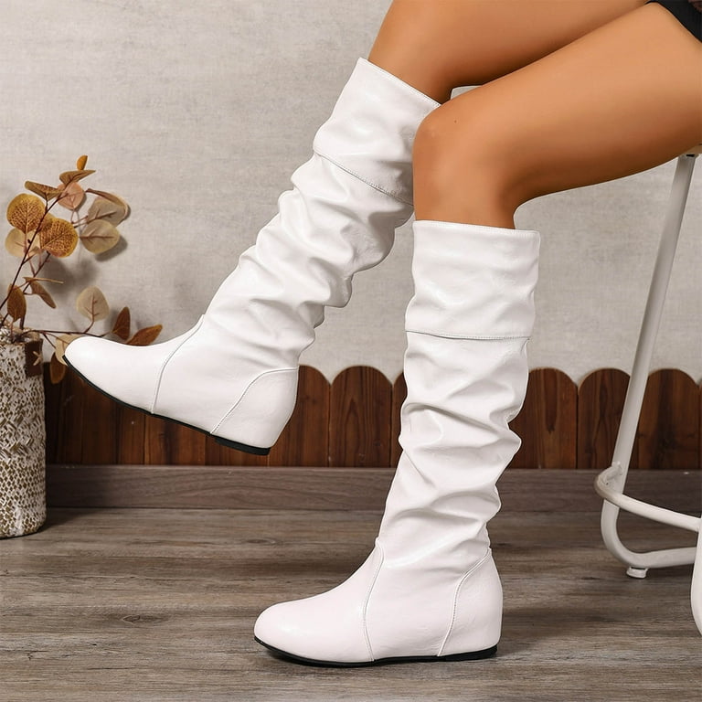 Womens Slouch Knee High Boots Casual Leather Winter Fall No Heel
