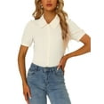 thumbnail image 1 of INSPIRE CHIC Women's Collared Top Peter Pan Collar Short Sleeve Button Front Shirts XS Apricot, 1 of 7