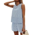 thumbnail image 2 of Women'S Summer 2 Piece Outfits Sleeveless Tank Top Matching Shorts Sets Cotton Striped Sweatsuits Blue M, 2 of 7