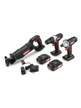 Hyper Tough 3 Tool Piece Set 20V Max Cordless Combo Kit with 3/8 inch Drill, 1/4 inch Impact Driver, Recip Saw with 2 1.5Ah Lithium-Ion Batteries, Charger, Wood Blade, Built-in LED Light and Bag