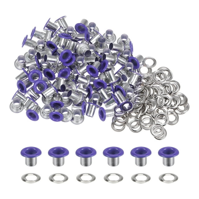 Unique Bargains 100PCS Grommets Eyelets 1/6 Inch (4mm) ID Hole Metal Self Backing Eyelet with Washers for Leather Purple