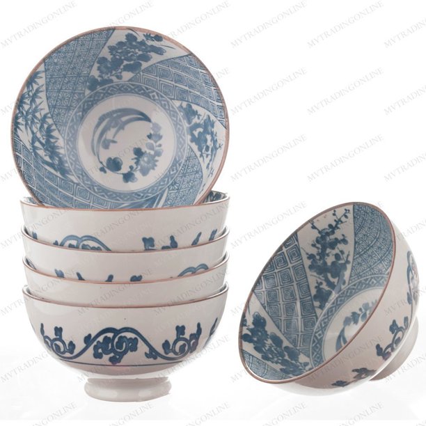 M V Trading Ns2007 Japanese Blue And White Rice Bowls Design 8 Ounces 4 Inches Set Of 6 Walmart Com Walmart Com