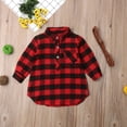 thumbnail image 6 of Kids Little Boys Girls Long Sleeve Button Down Red Plaid Flannel Shirt Dress with Belt 1Y 2Y 3Y 4Y 5Y, 6 of 6