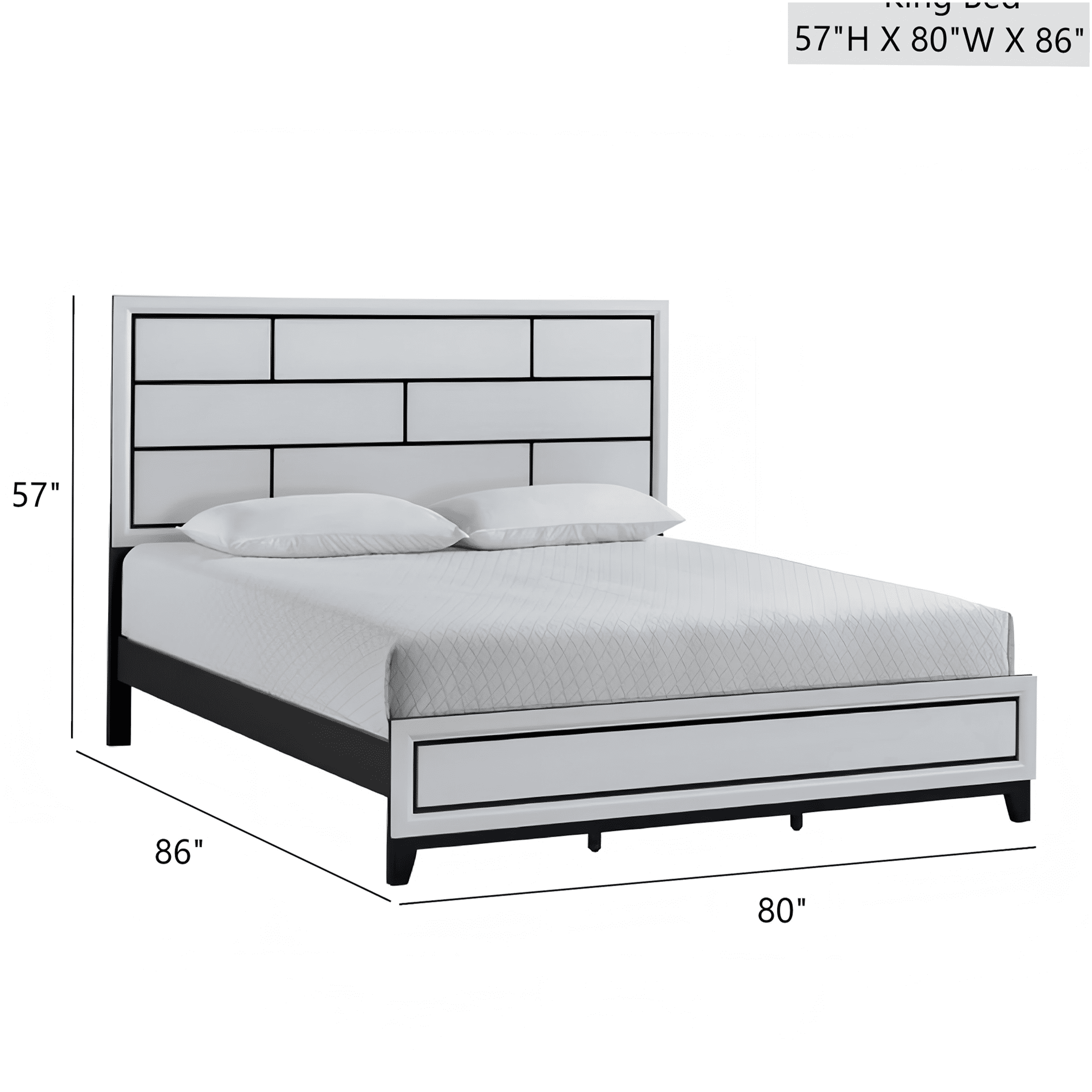 JERFIT White King Size Panel Bed with Wood Frame, Modern Platform Bedroom Furniture for Master Bedroom