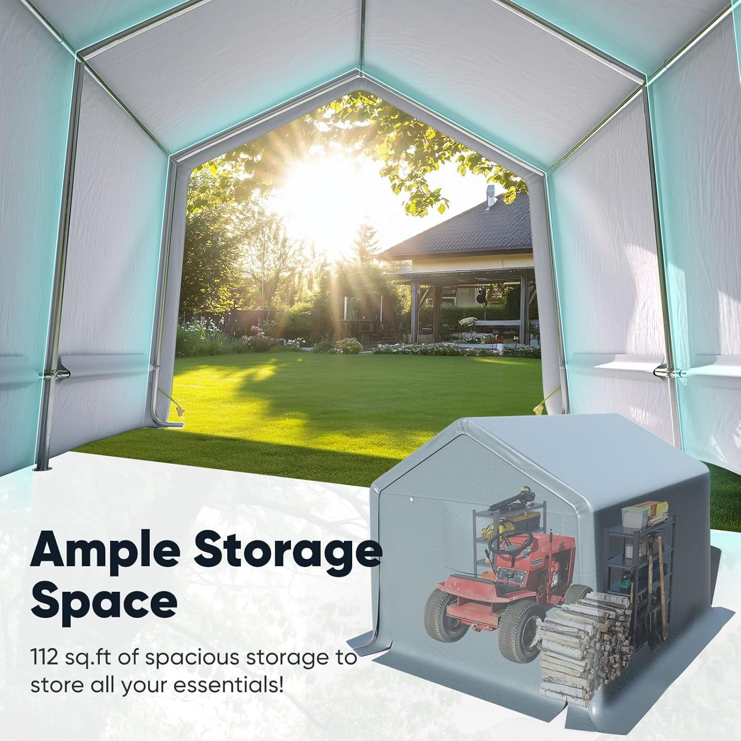 Quictent 8x12ft Carport Shelter - Portable Garage With Roll-Up Mesh Windows, Reinforced Frame, Silver Gray