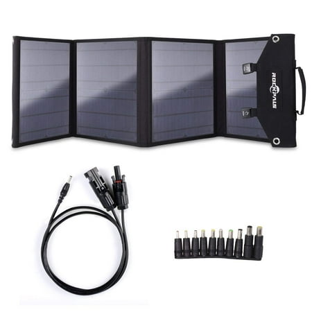 Rockpals 60Watt Foldable Solar Panel QC3.0 USB Ports Dual Output For Suaoki/Webetop/Jackery/Paxcess/Goal Zero Yeti/Explorer 240 Portable Generator /USB (Best Solar Panel Kits)