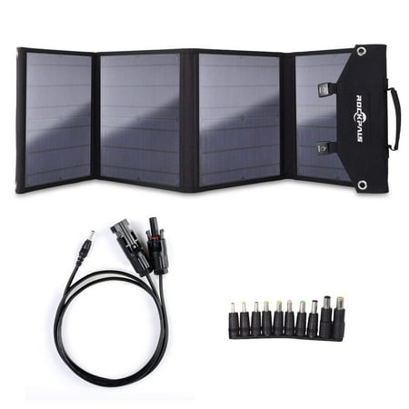 130w Solar Panel Rockpals 60Watt Foldable Solar Panel QC3.0 USB Ports Dual Output For Suaoki/Webetop/Jackery/Paxcess/Goal Zero Yeti/Explorer 240 Portable Generator /USB Devices ()