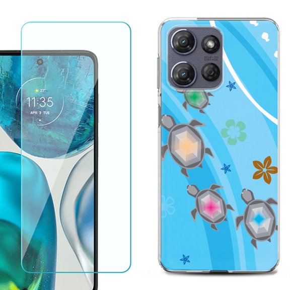 For Motorola Moto G Power 5G 2025 Phone Case Cover with Tempered Glass Screen Protector, by OneToughShield - Happy Turtle
