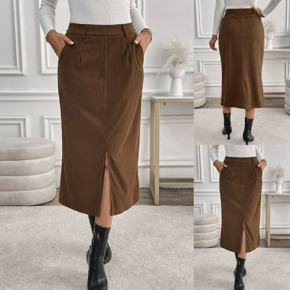 abtuhar Wrap Skirt,High Waisted Skirts for Women,Women's Stretch Office Fishtail Pencil Skirt High Waist Bodycon Midi Skirt with Slit Coffee M