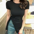 thumbnail image 6 of Women's Summer Short Sleeve Round Neck Sloping Shoulder Tops Shirts Blouses Solid Color Casual Daily Wear Vacation Beach Outfits Fashion Essential Gift for Women | CSEONE,Black XL, 6 of 6