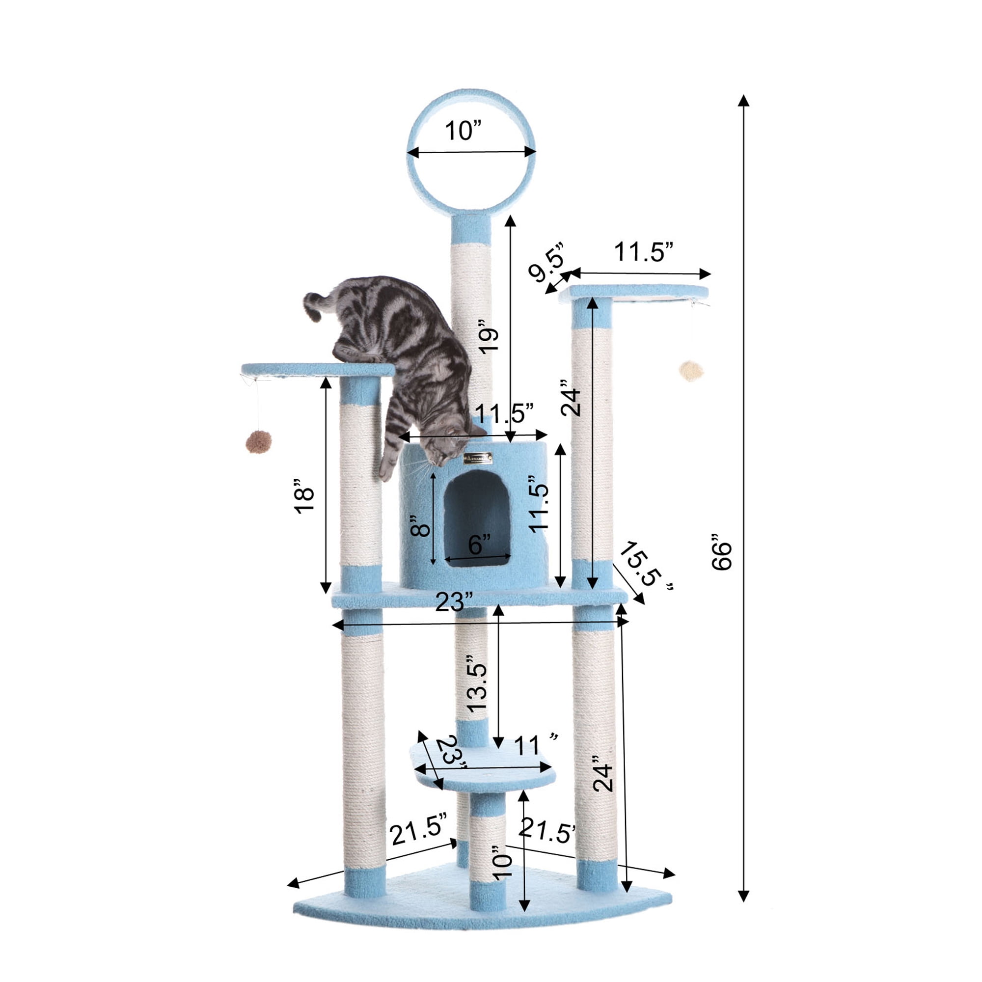 Armarkat Classic 65-Inch Real Wood Cat Tree, Model B6605, Sky Blue