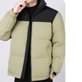 thumbnail image 5 of Mens Puffer Jacket Thickened Winter Coat Warm Hooded Stand Collar Color Block Zip Up Down Filled Ski Bubble Coat, 5 of 6
