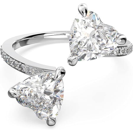 Swarovski Attract Soul Double Heart Ring Collection, Rhodium Finish, Clear Crystals