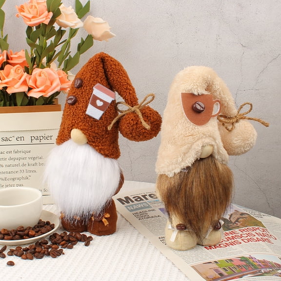 2pcs Coffee Gnomes Plush Ornaments Handmade Swedish Tomte Gnome Dolls Coffee Bar Tiered Tray Farmhouse Gnome Nordic Home Decorations
