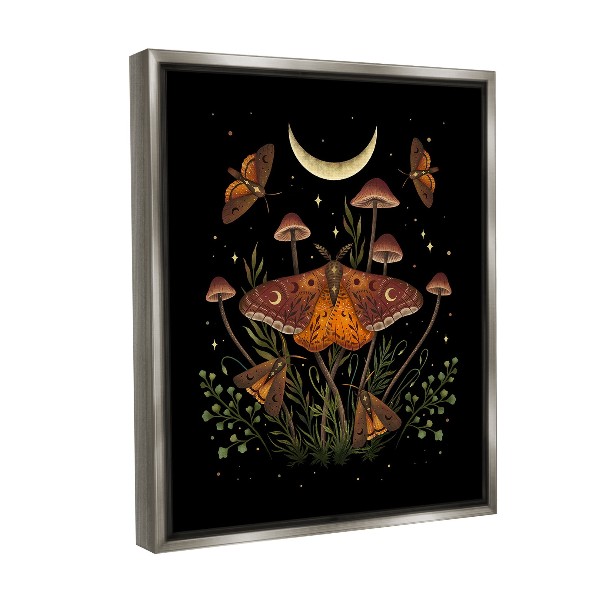 Stupell Industries Astral Moth & Moon Animals & Insects Painting Gray Floater Framed Canvas Art Print Wall Art, 17 x 21