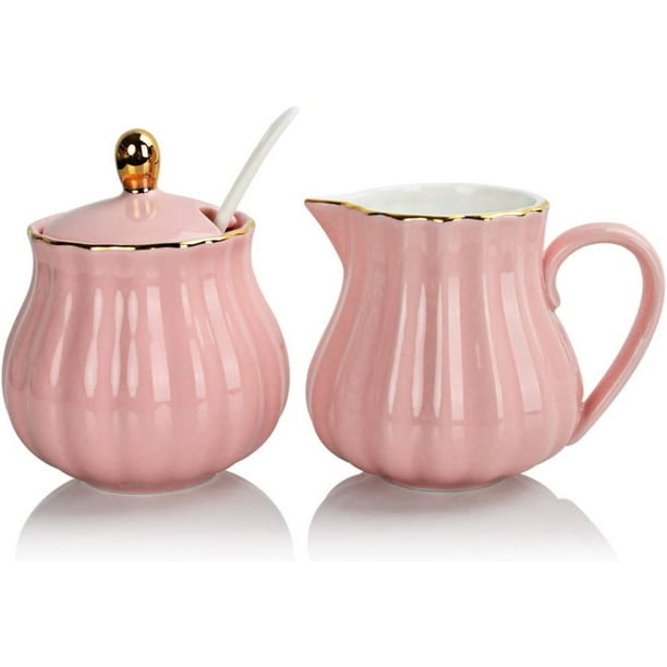SWEEJAR Royal Ceramic Sugar and Creamer Set, 3 Piece Set with Cream Pitcher, Sugar Bowl, Sugar