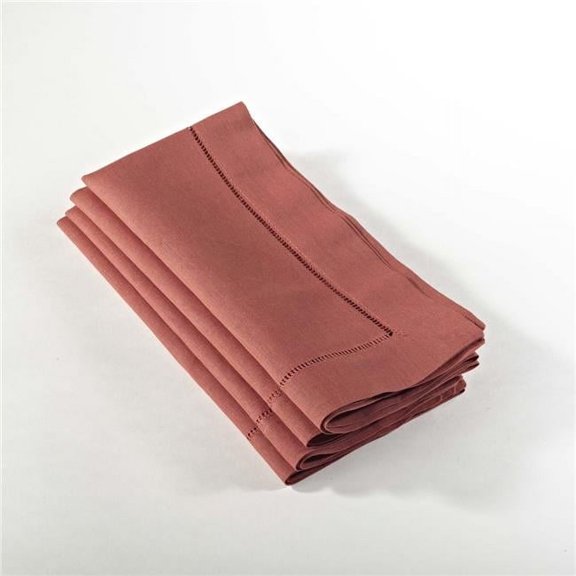SARO 20 in. Everyday Square Hemstitched Dinner Napkin - Terracotta Set of 4