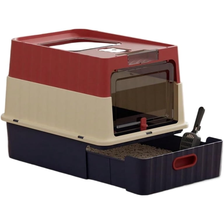 AsterOutdoor Drawer-Style Enclosed Cat Litter Box, Red photo 2