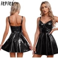 thumbnail image 2 of Vestido de látex con charol para mujer, minivestido con cierre de cremallera en la espalda, remaches con anilla en O, aspecto mojado, estilo gótico punk para discoteca, 2 of 5