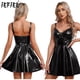 thumbnail image 2 of Vestido de látex con charol para mujer, minivestido con cierre de cremallera en la espalda, remaches con anilla en O, aspecto mojado, estilo gótico punk para discoteca, 2 of 5