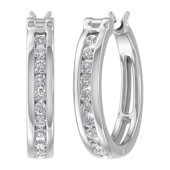1/2 Carat Diamond Hoop Earrings in 10K White Gold (I1-I2 Clarity)