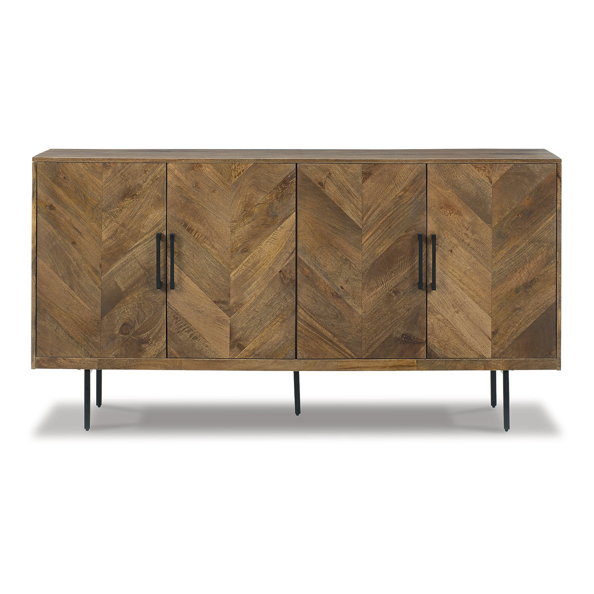 Signature Design by Ashley Prattville Contemporary Accent Cabinet with 4 Chevron Pattern Doors, Brown