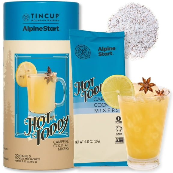 Alpine Start Hot Toddy Campfire Cocktail Mixers - Individual Powder Mix for Bourbon and Mocktails Non-Alcoholic Whiskey Drinks - Lemon Bitters, Honey Cinnamon and Ginger Flavoring (2.12 OZ) 5 Packets
