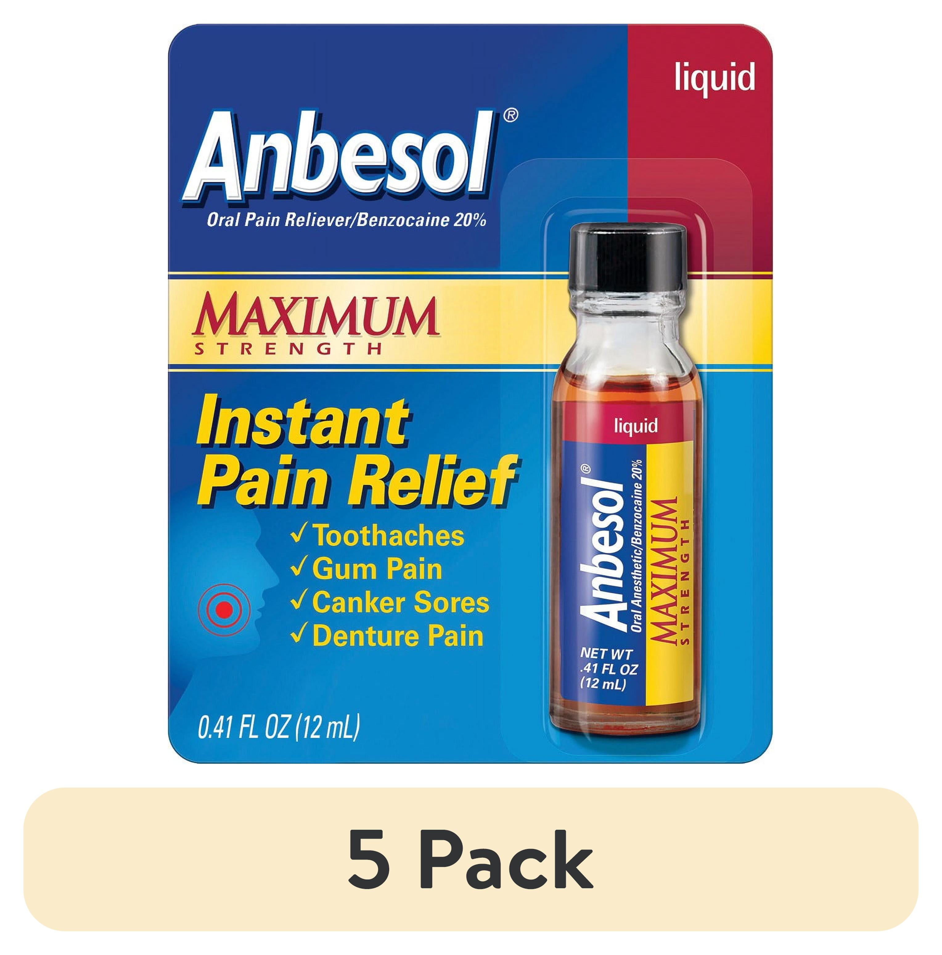 (5 pack) Anbesol Liquid Maximum Strength, Instant Oral Pain Relief, 0.41 oz.