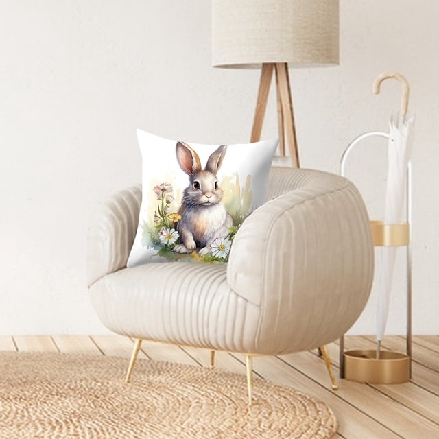 Easter Flower Bunny Printed Linen Pillow Living Room Home Sofa Decoration