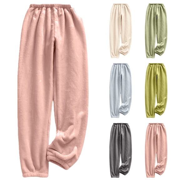 Travel Pants Womens Wide Leg Sweatpants High Waisted Baggy Lounge Pants Ndbuld Women's Fall And Winter Thick And Warm Corn Grain Flannel Bundle Pants With Pockets For Couples Pants Pink L
