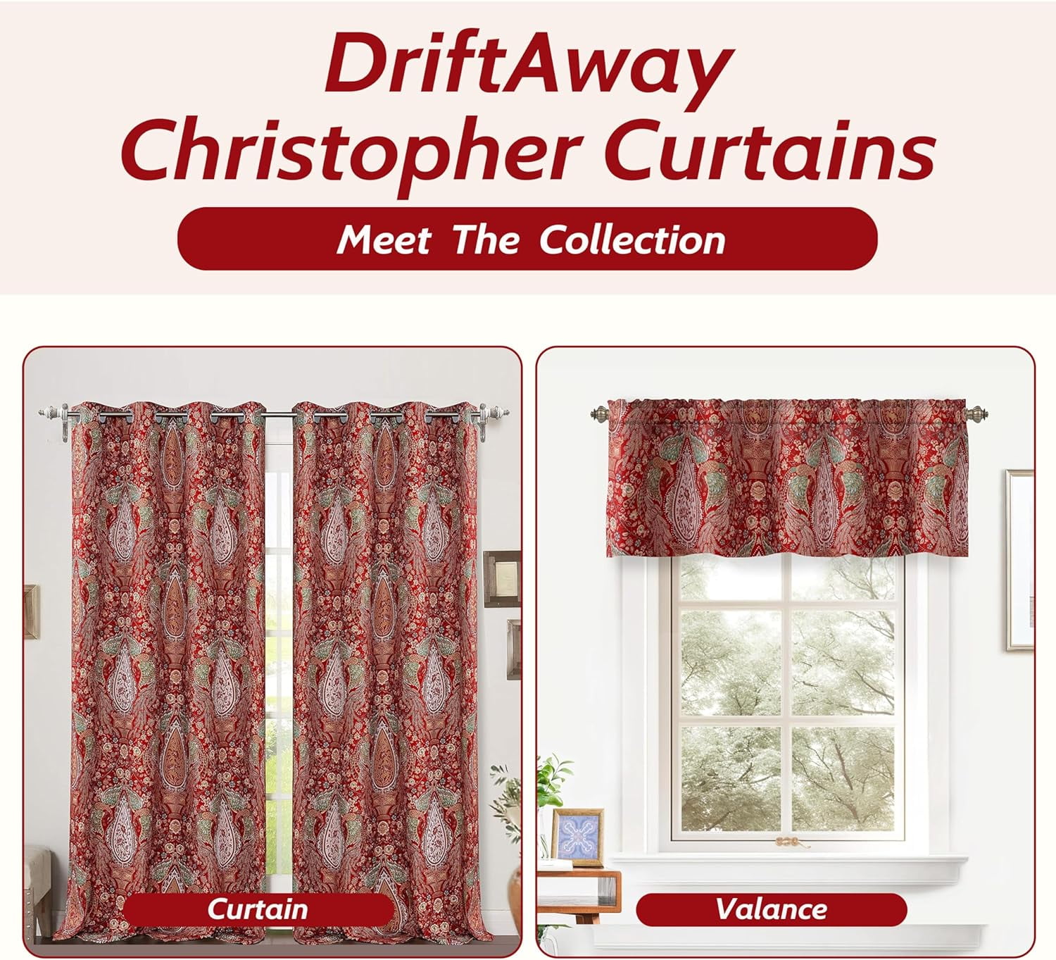 DriftAway Christopher Peacock Floral Pattern Energy Saving Thermal Insulated Blackout Window Curtain Grommet 2 Layers 2 Panels 52 Inch by 84 Inch Red
