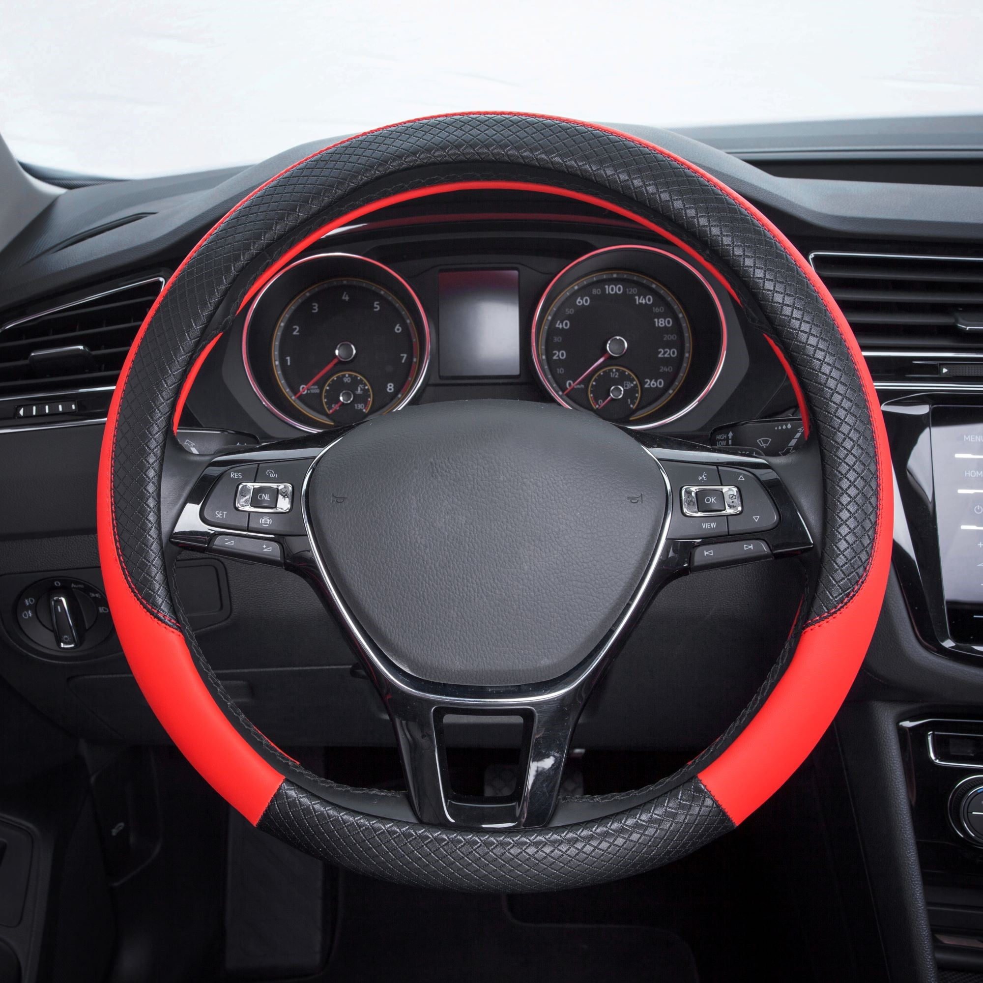 Red Line Durable & Anti-Slip Design 15 inch Universal Black Panther Car Steering Wheel Cover with Wave Pattern