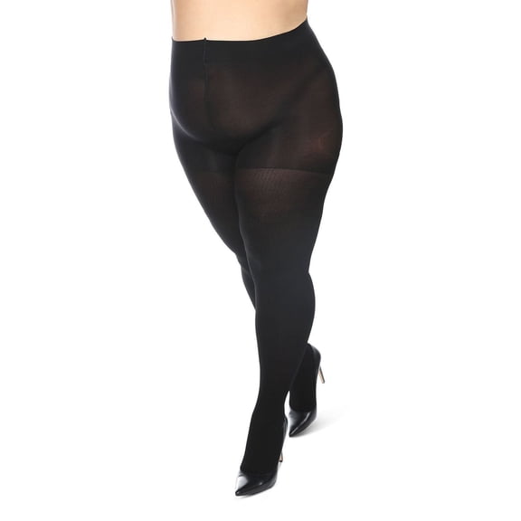 MeMoi Women's Curvy Twin Rib Opaque Nylon Control Top Tights - Womens - Female, 1X-2X, Black