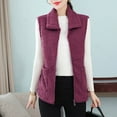 thumbnail image 4 of Fanxing Womens Polar Fleece Vests Winter Warm Fuzzy Sleeveless Zip Up Jackets Lapel Warm Sherpa Outwear with Pocket Purple L, 4 of 5