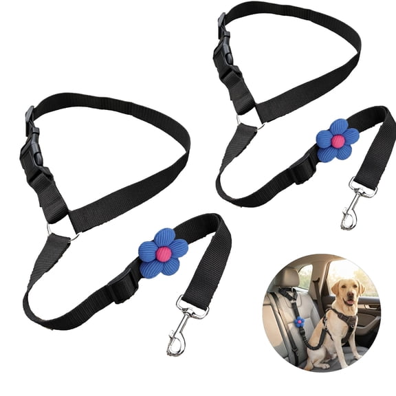 2-Pack Dog Seat Belt Harness for Car, Restraint Adjustable with Elastic Bungee Buffer Headrest for Vehicle, 360 Degree Swivel Nylon Pet Safety Seat Belts Car Harness (Black with Flowers)