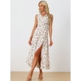 thumbnail image 2 of DARING DIVA Floral High Low Side Slit Midi Dress S Beige, 2 of 6