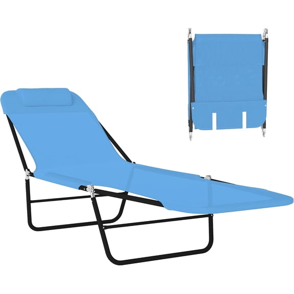 Neatifyes Folding Chaise Lounge Chair, Pool Sun Tanning Chair, Outdoor Lounge Chair with Reclining Back, Breathable Mesh Seat, Headrest for Beach, Yard, Patio, Blue